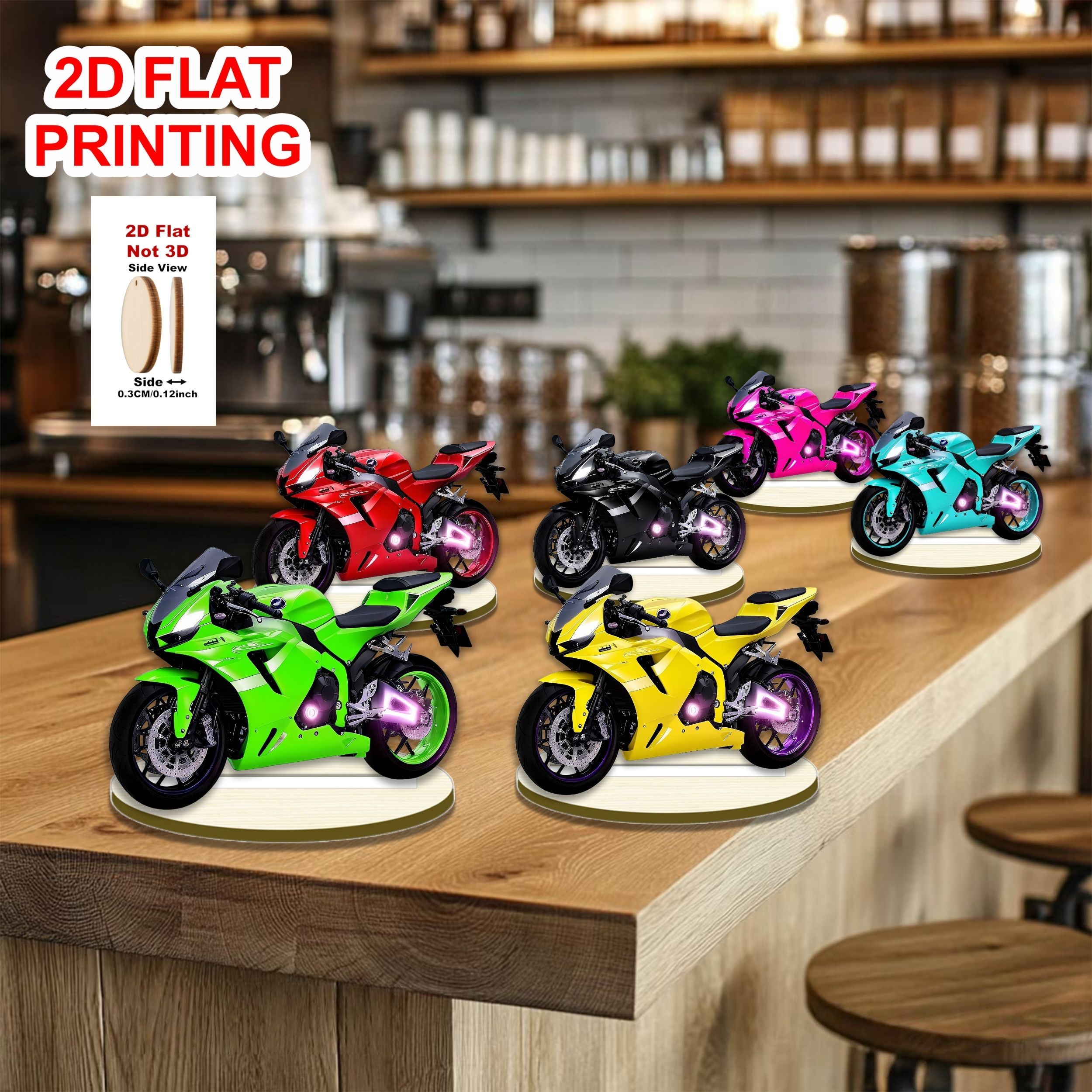 TEMU Décoration de Table Motocyclette 2D Plate et , 6 Pièces en Bois Artisanal Sportif , Décoration de Cheminée - Décoration de Bureau de Noël et