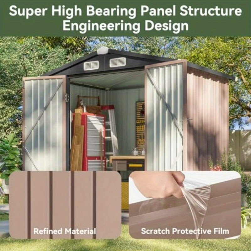 6, 2x4ft Metal Outdoor Storage Shed with Lockable Doors & Sloping Roof - Durable Brown Garden Shed for Backyard, Patio, Poolside - Tool, Bike, and Equipment Organizer, Outdoor Storage Shed, Patio Organization, Sleek Design, Sturdy Construction, Storage Sheds