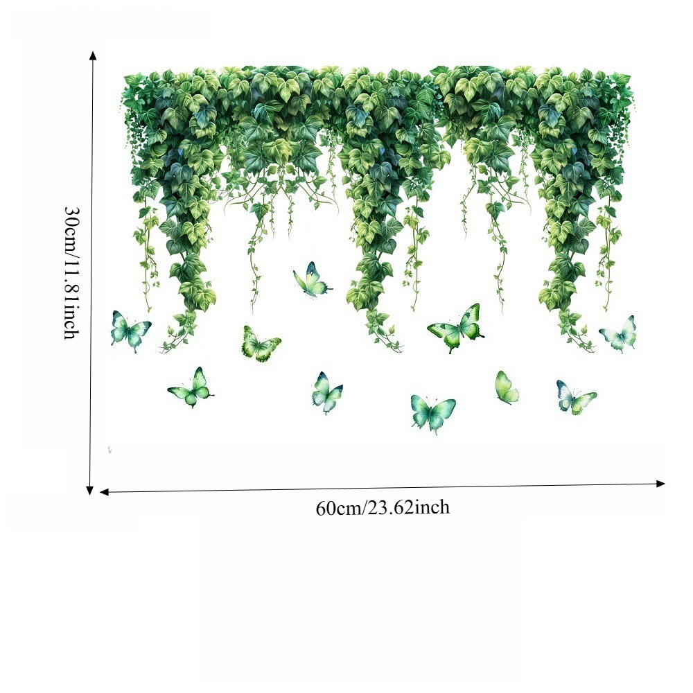 Image of 2d Flat - 2d Flat - Nordic Style Green Plant Vine 2d Flat Glass Sticker Bedroom Balcony Window Decoration Window Sticker Self-adhesive Wall Sticker