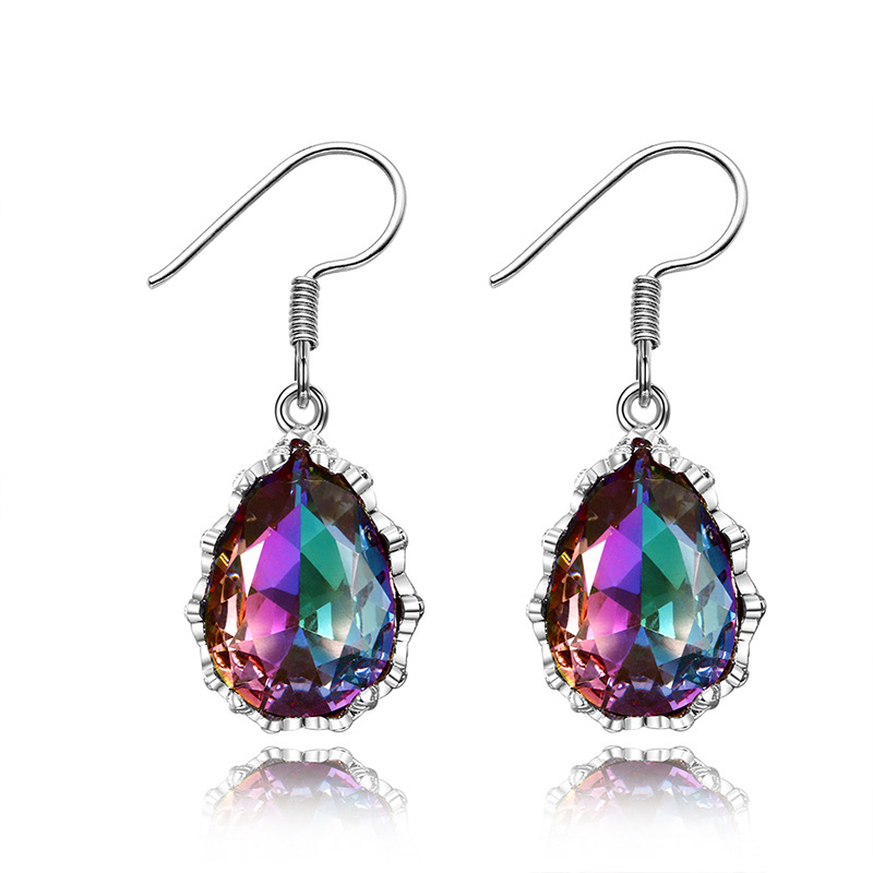 TEMU Luxury Elegant Inlay Colorful Synthetic Zirconia Teardrop Earrings For Women Parties Banquets Daily Jewelry Gifts