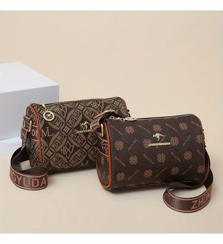 stylish dark brown floral print crossbody bag for women large capacity vintage inspired shoulder handbag with zip closure casual and commuting commuting handbag stylish womens accessory bag details 9