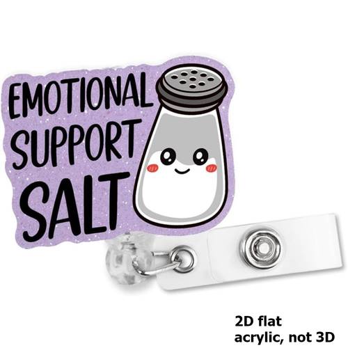 item picture 2d flat acrylic emotional support salt badge reel retractable id badge holder with and retractable clip mental themed therapists psychologists nurses social workers durable
