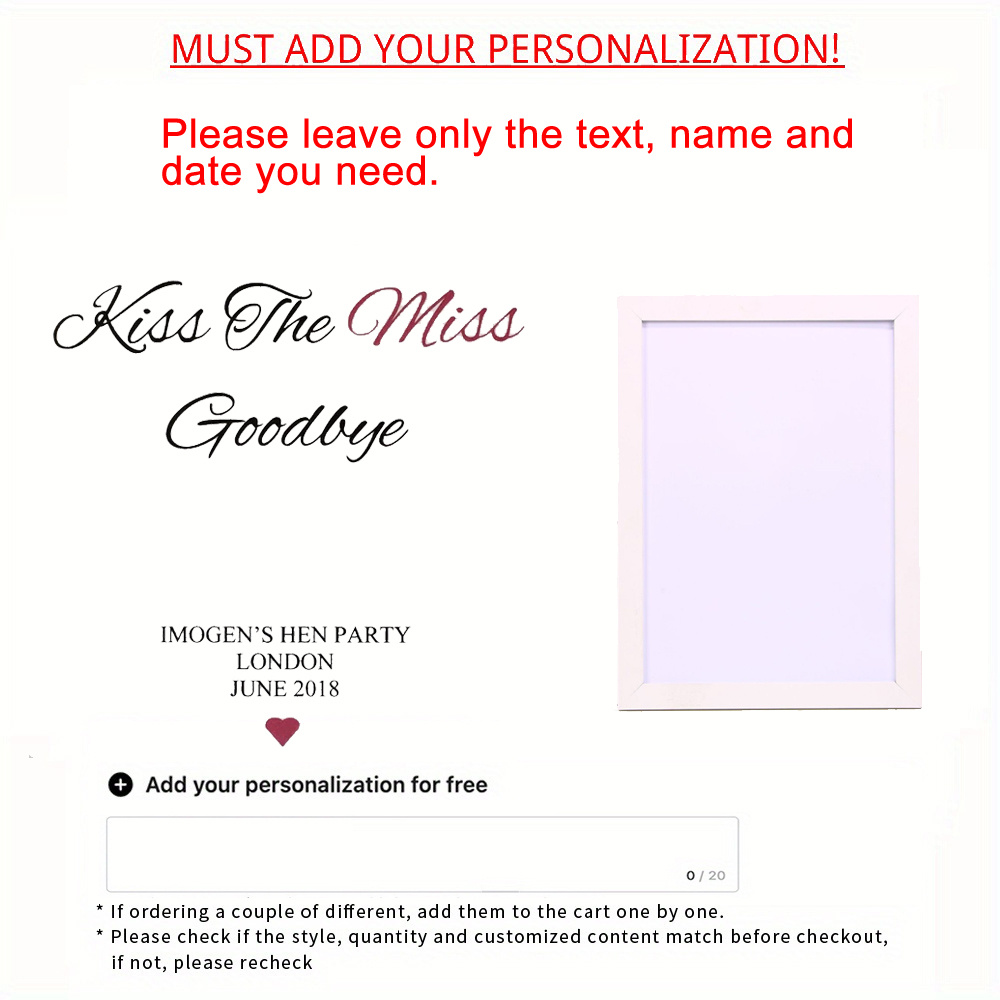 E-shop 1 Stück Personalisierter Druck Individueller Kuss-Abschieds-Erinnerungs-Fotorahmen, Junggesellinnenabschied-Souvenirs, Tisch-Fotorahmen,