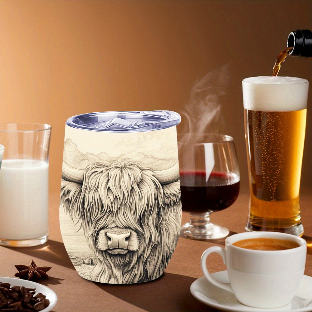 Image of 1pc A 12-ounce Stainless Steel Travel Mug With Insulation For Hot And Cold Beverages. It Features A Spill-proof Design And Showcases A And Landscape Motif. Suitable For Use , As A Coffee Cup, Milk Cup