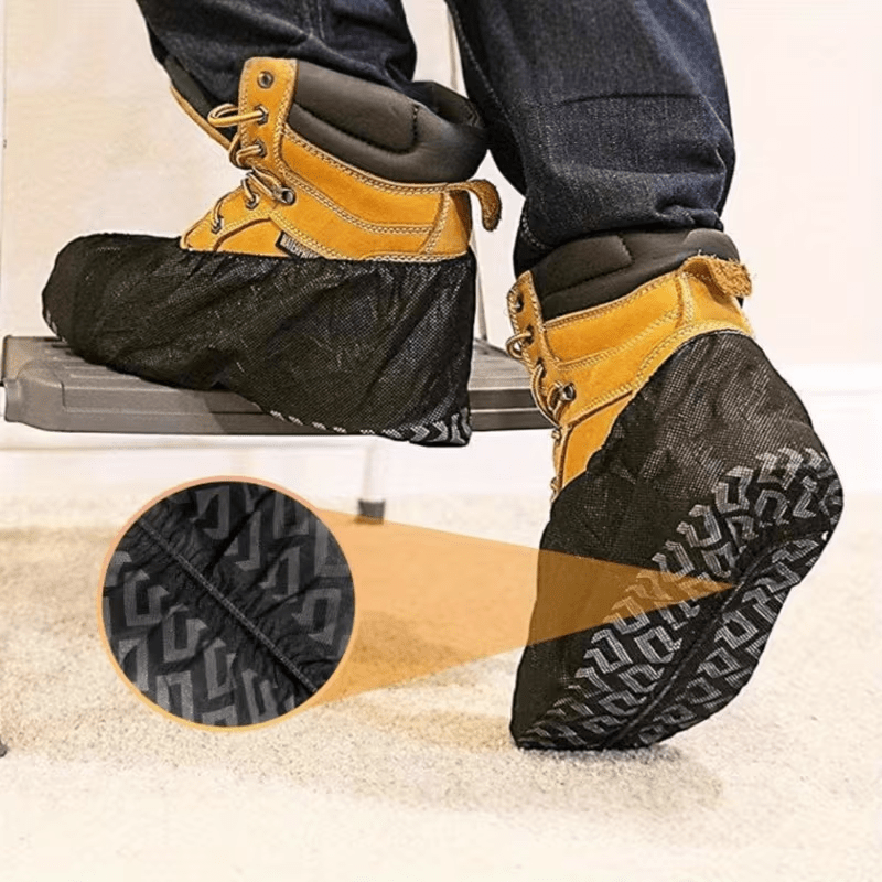 TEMU 50pcs Disposable Shoe Covers - Thickened Non- Waterproof Anti-slip Blue Black Serrated Pattern, Indoor Outdoor Use
