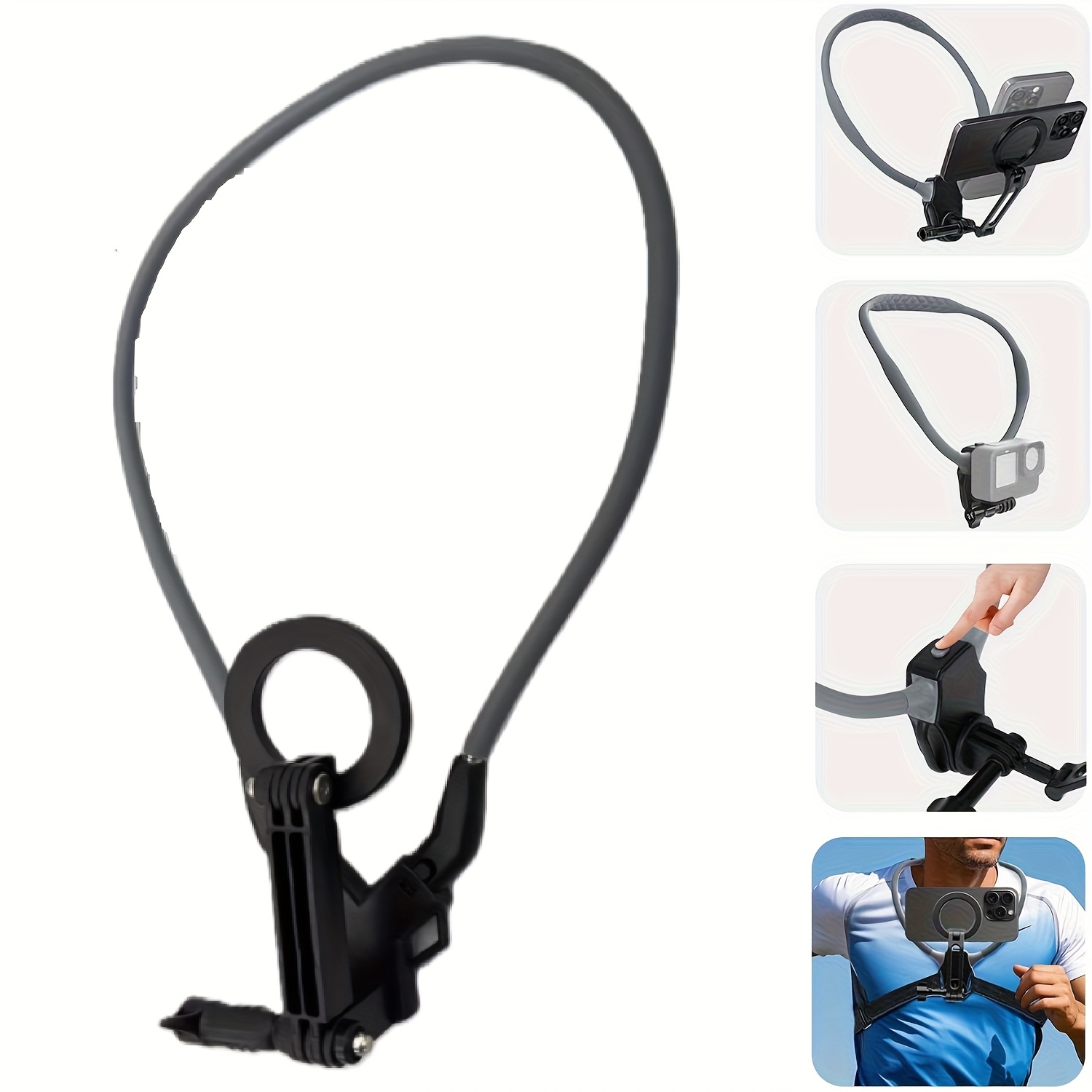 Image of 2026 New Adjustable Magnetic Neck Phone Mount, Pov/vlog Installation, Video Recording Suitable For 12-16 Series And All Phones, Action, And Most Action Cameras - - Includes Anti-shake Chest Strap