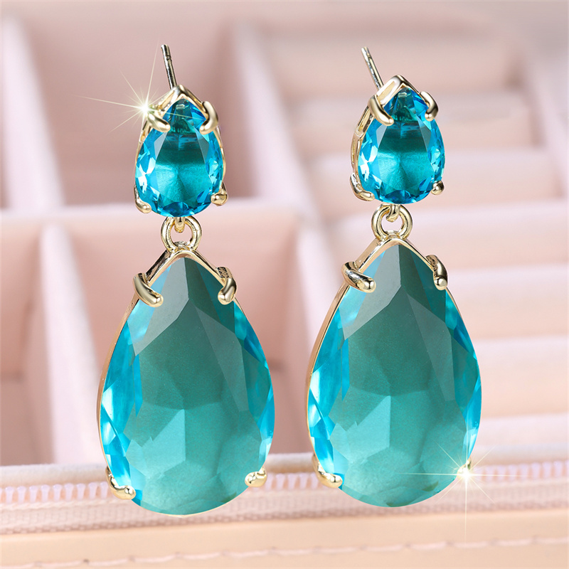 Dreamy Water Drop Earrings with Sea Blue Stone