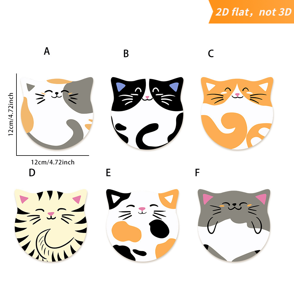 TEMU 6pcs Set Of 2d Flat Wooden Cartoon Cat Coasters, Featuring Cats With Different Colors And Designs, Home Set Of Insulated Tea Coasters, Non-slip