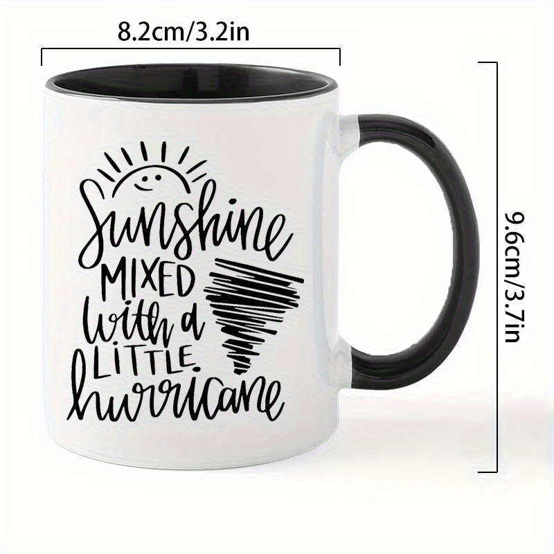 1pc 11oz insulated ceramic coffee mug weather inspired sunshine mixed with a little hurricane design reusable white mug with black accents hand wash only gift for   men women coffee bar accessories holiday gift for halloween christmas thanksgiving     quality   details 2