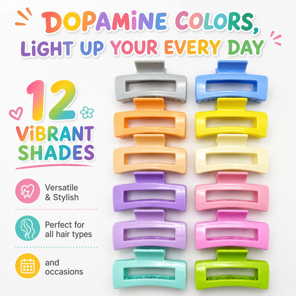 TEMU Lot de 12 pinces à cheveux carrées 2,76 pouces, couleurs macarons bonbon, accessoires pour cheveux pour femmes, pinces à cheveux de mariée pour