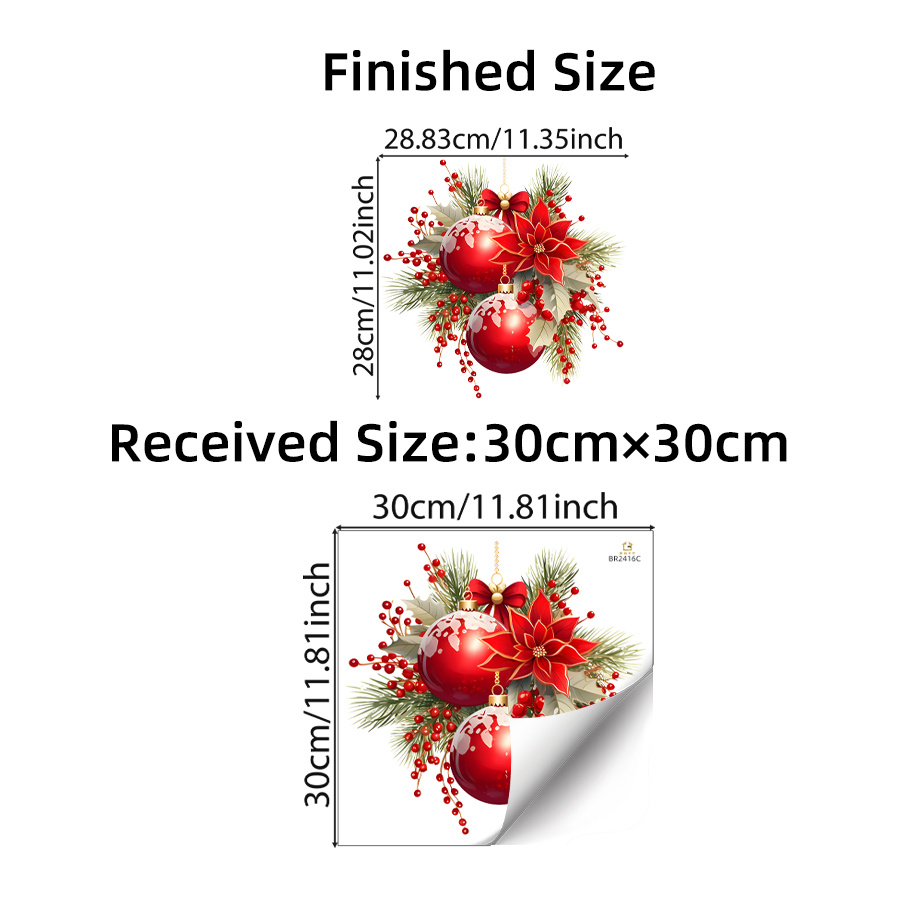 TEMU 1pc Static Cling Red Snowflake Christmas Ornament Window Decal, With Poinsettia, Red Berries, And Pine Branch Patterns, Suitable For Home, Shop,