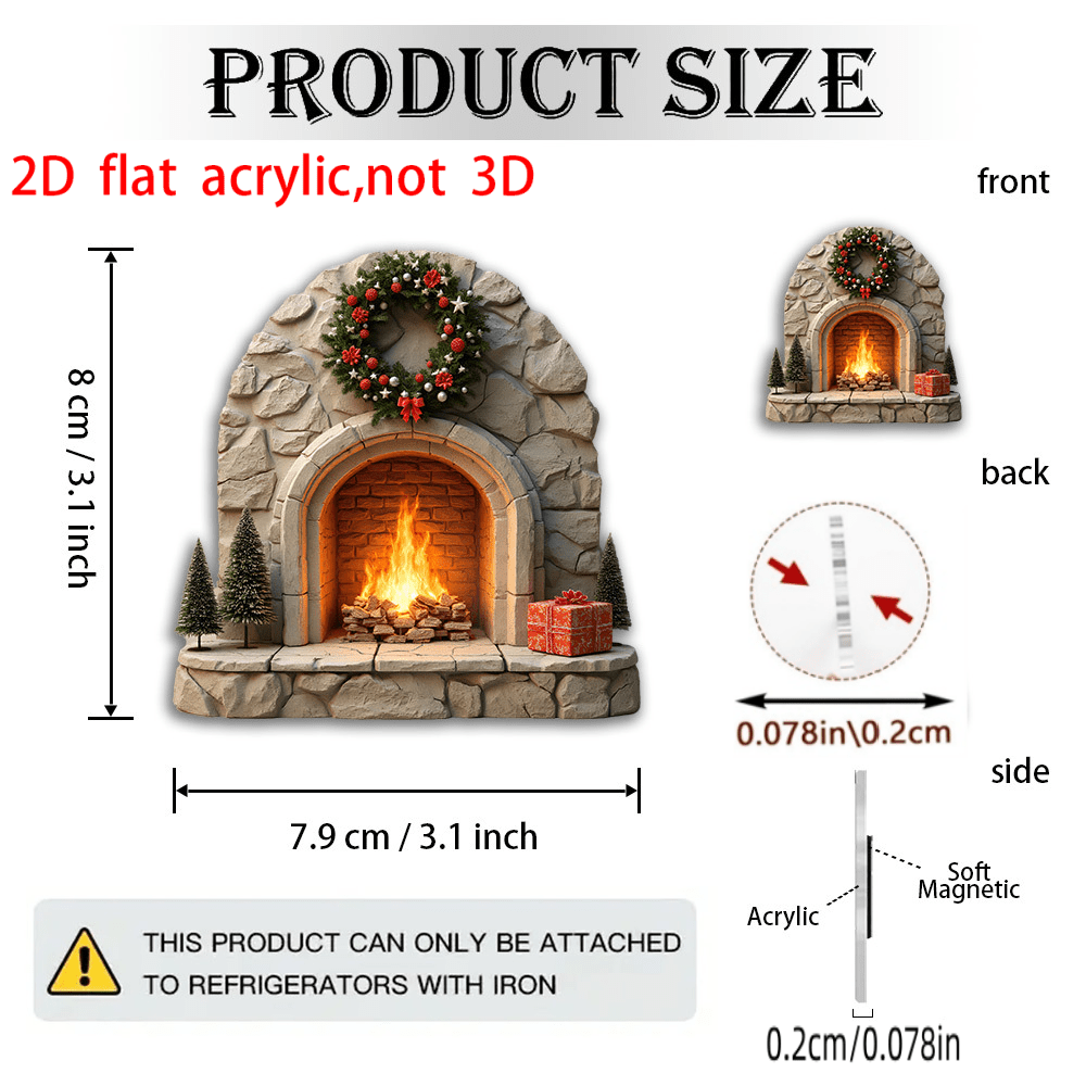 TEMU 1pc Realistic -dark Stone Fireplace Magnet, Suitable For Christmas, New Year, Mini Wreath Fridge Magnet, Soft And Strong Adhesive On Back, Round