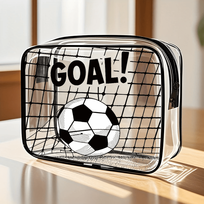 TEMU Trousse de Toilette de Voyage Transparente Nouveau Style Thème Imprimé Football - Organisateur Portable à Fermeture Éclair avec Compartiment à
