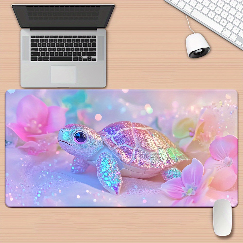 TEMU 1pc Tapis de Souris XXL Multifonction avec Motif Tortue en Cristal Imprimé HD, Tapis de Bureau pour et Souris, Tapis de Jeu pour PC et Bureau,