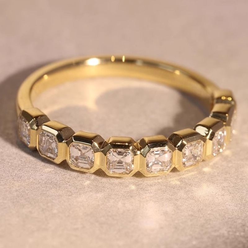 E-shop Einfache Klassische Einlegearbeit Glänzende Synthetische Zirkonia Ewigkeitsringe in Gold für Elegante Frauen Verlobungs- Hochzeitsringe Schmuck