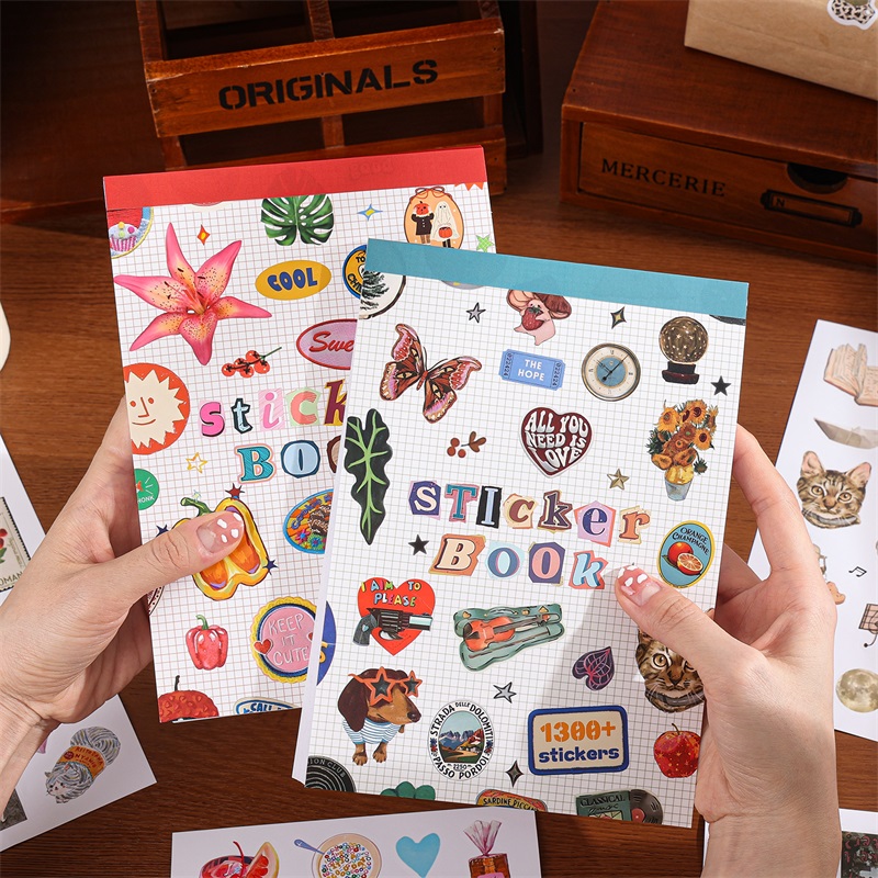 1300 pcs cartoon sticker book 50 sheets aesthetic decorative stickers flowers and animal decals for scrapbooking journaling laptop water bottle luggage craft supplies planner additions