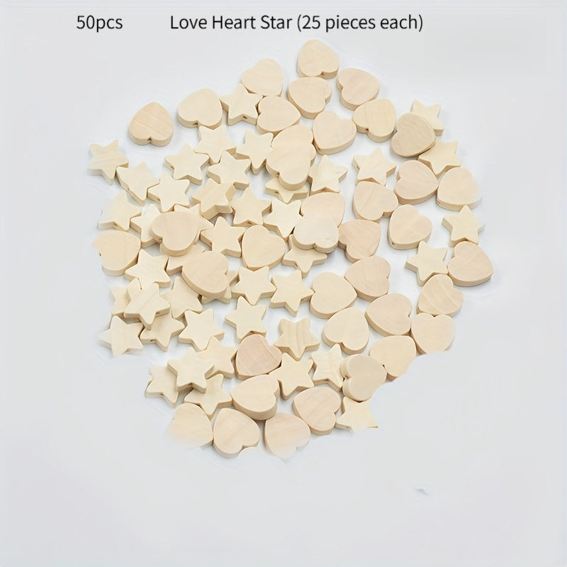 TEMU 50pcs Mixed Assortment Of Natural Wood-colored Large Five-pointed Star Beads And Love Heart Wooden Beads, Suitable For And Packaging