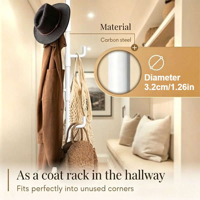 Extendable Multi-Purpose Metal Coat Rack with Hooks