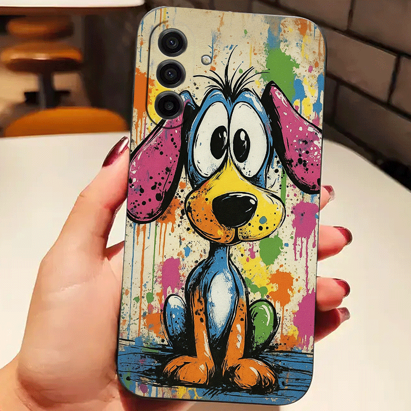 TEMU Phone Case - Cartoon Dog Style Colorful Splash Ink Print Phone Case For Galaxy A02 A03s A04 A05s A06 A13 A14 A15 A16 5g A21s A22 A23 A24 A25 A32