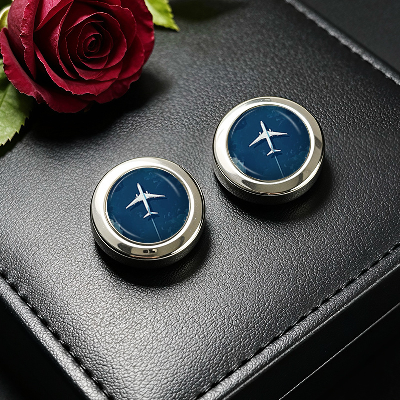 TEMU 2pcs Airplane Travel Illustration Button Decorative Men's Button Holder Set Gift