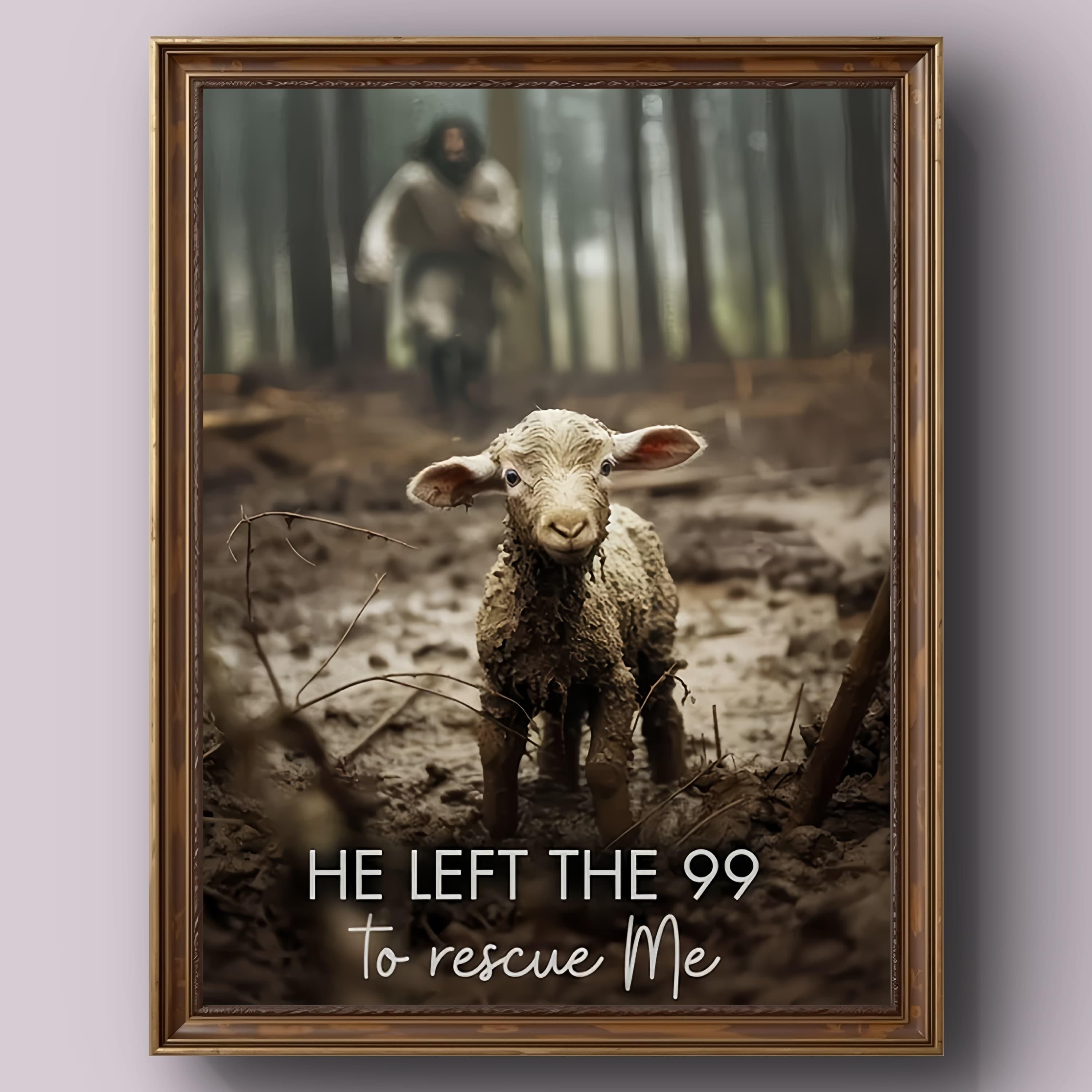 

Christian Themed Canvas Art Print "he Left To " - Sheep & Figure Forest Scene Wall Art, Inspirational Poster For Living Room, Bedroom Home Decor, Unframed, Gift For , 12x16 Inch, 1 Piece