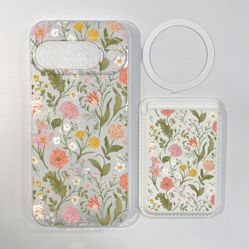TEMU Phone Case: 2pcs Set Creative Flower Pattern Phone Case & Fashionable Luxury Artificial Leather Magnetic Property Multi-functional For Google