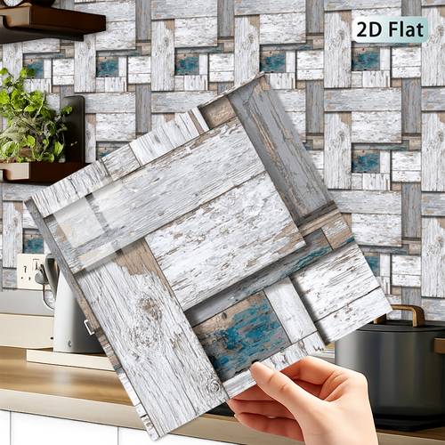 imagem do item Autocolante de Azulejo 2D 12/24/50pcs em Madeira Rústica para Revestimento, Autocolantes de Azulejo, Papel de Parede com de de Pintura Descascada, Azulejos Autocolantes com Envelhecida, Moderno para Cozinha, Casa de Banho, Quarto, , Quarto