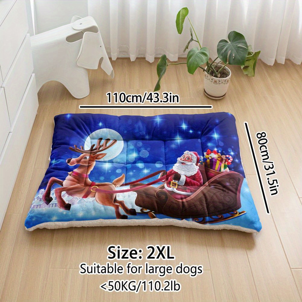TEMU Oversized Plush Dog Bed Sofa, Santa Claus Printed Dog Crate Pad, Machine Washable Dog Bed, Kennel Pad Mat, Suitable For Small Dogs, Medium Dogs,