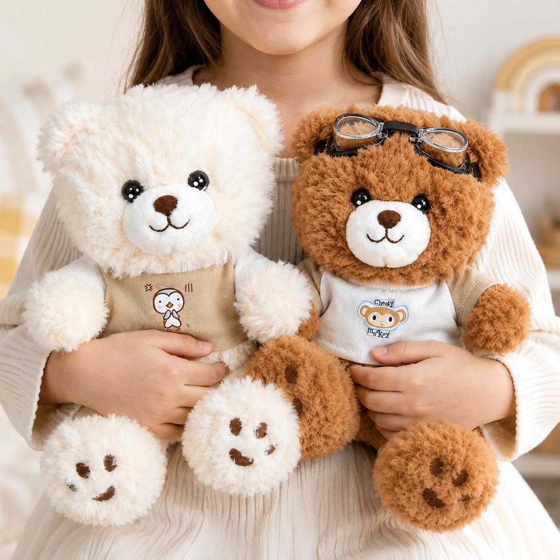 Teddy Bear Plush Toy, Soft Cute Brown Bear Doll, Boy Girl Companion Plush, Birthday Holiday Gift  , Random Clothing Pattern