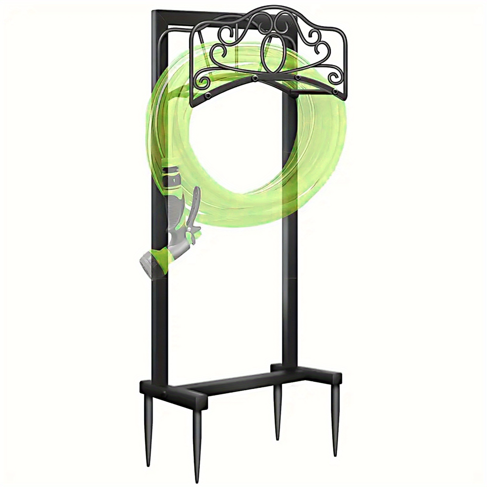 TEMU Heavy-duty Metal Garden Hose Holder With 5 Spikes & - Freestanding Outdoor Hose For Yard, Lawn, And Garden Storage, Black, Garden Hose Holder,