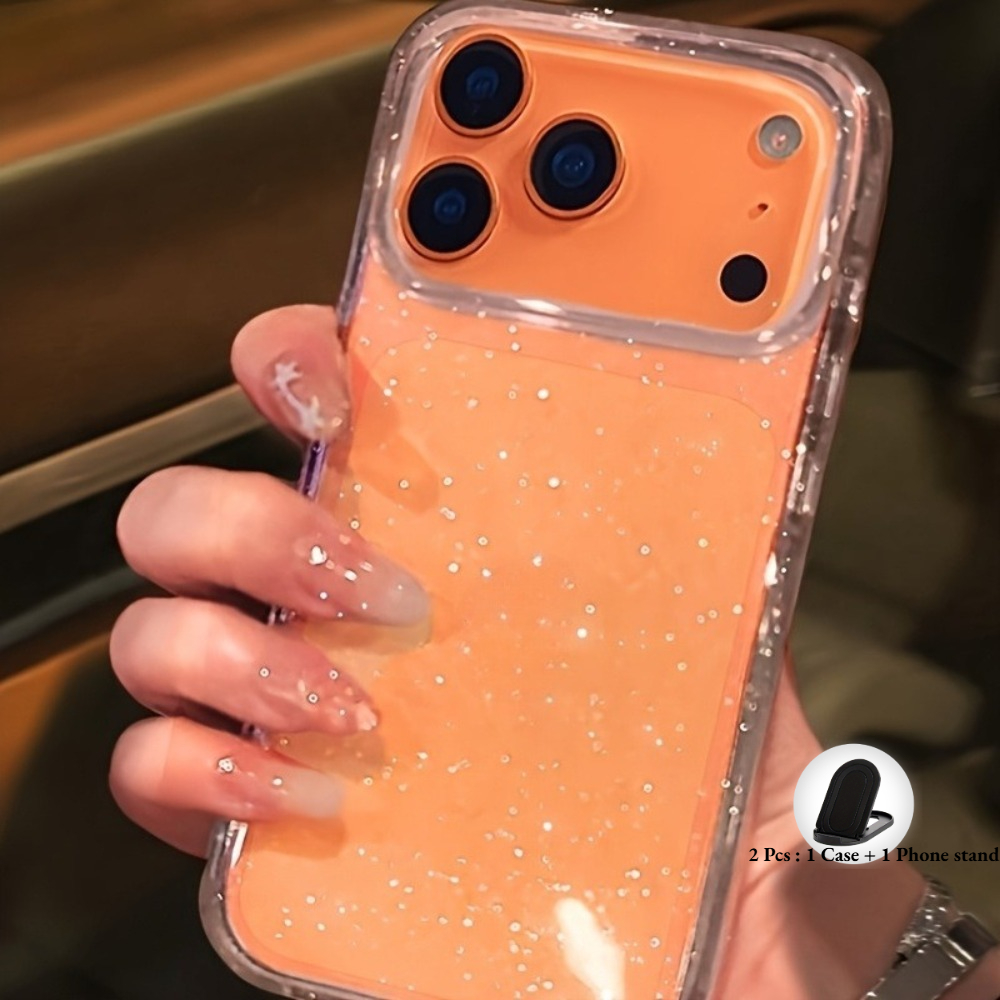 TEMU Phone Case - 2pcs: 1 Case And 1 Phone Stand Transparent Glitter Phone Case Various For Iphone Including 17 18 Pro, Pro Max, 16, 15, 14, 13, 12,