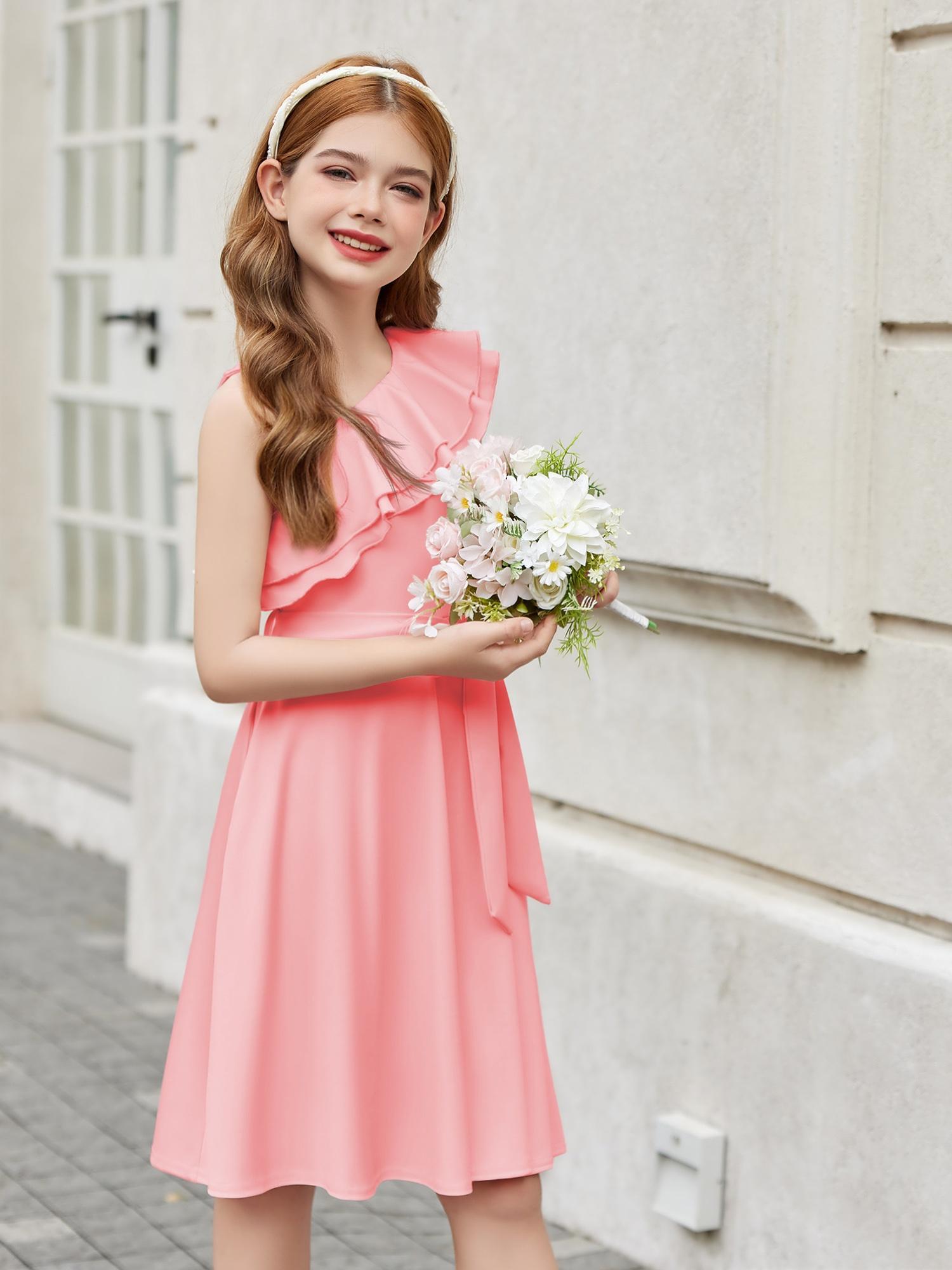 Kids Nujoom Vestido Casual De Jacquard Con Cuello En V Para Niñas