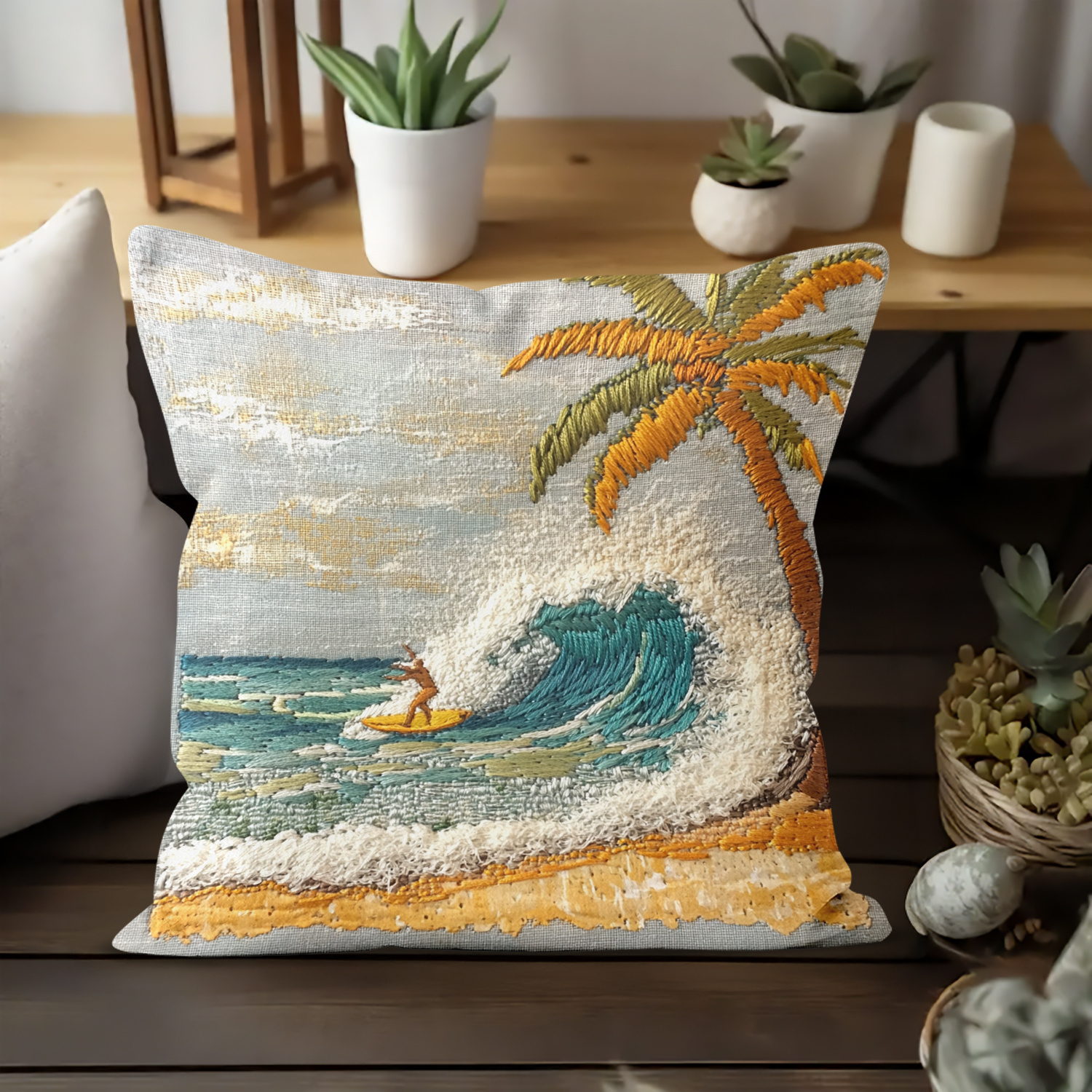 

1pc Short Plush Throw Pillow Cover 18x18 Inches, Home Decor, Valentine's Day Room Accent, Zippered Polyester For Sofa, Bed, Car, Front Porch - Machine Washable (no Pillow Insert), Beach Room Decor