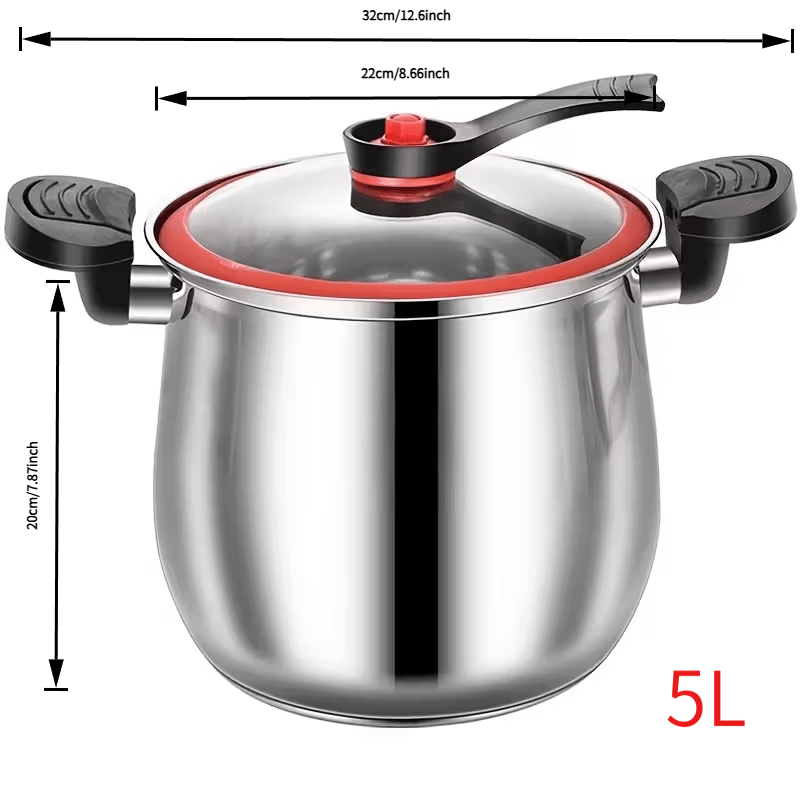 5l Stainless Steel With Thickened Bottom Induction Cooker Safe Pot For Soup Stew Braising Multi-functional Kitchenware