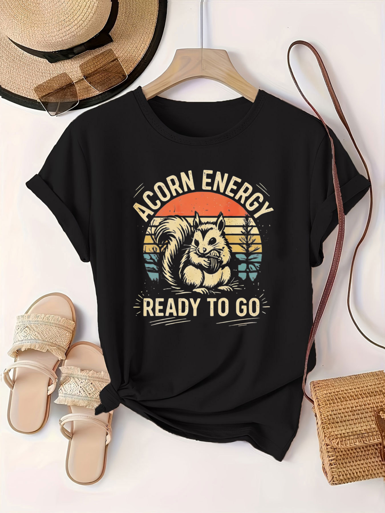 plus size womens plus size vintage squirrel   print t shirt black round neck short sleeve compatible suitable for casual wear machine washable comfortable stretch fabric with squirrel themed no  