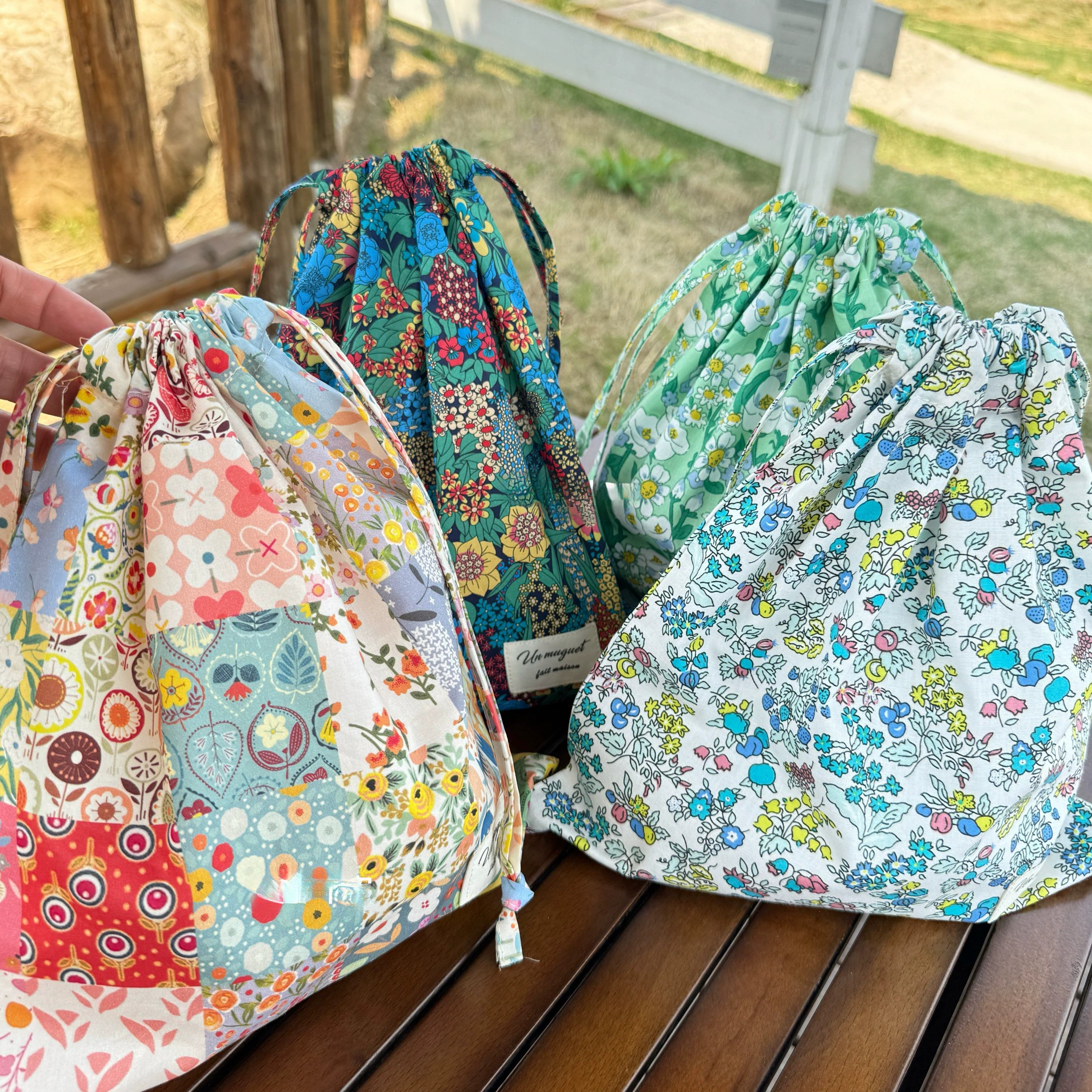 floral pattern drawstring bag soft fabric storage pouch Temu Canada