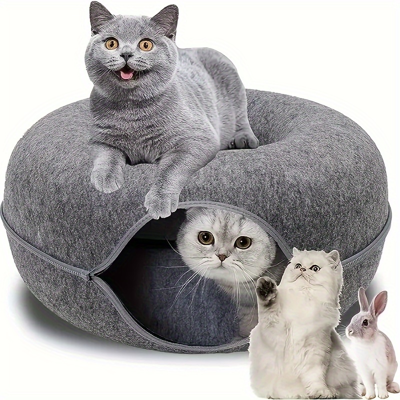Play Donut-Shaped Cat Bed & Interactive Felt Tunnel