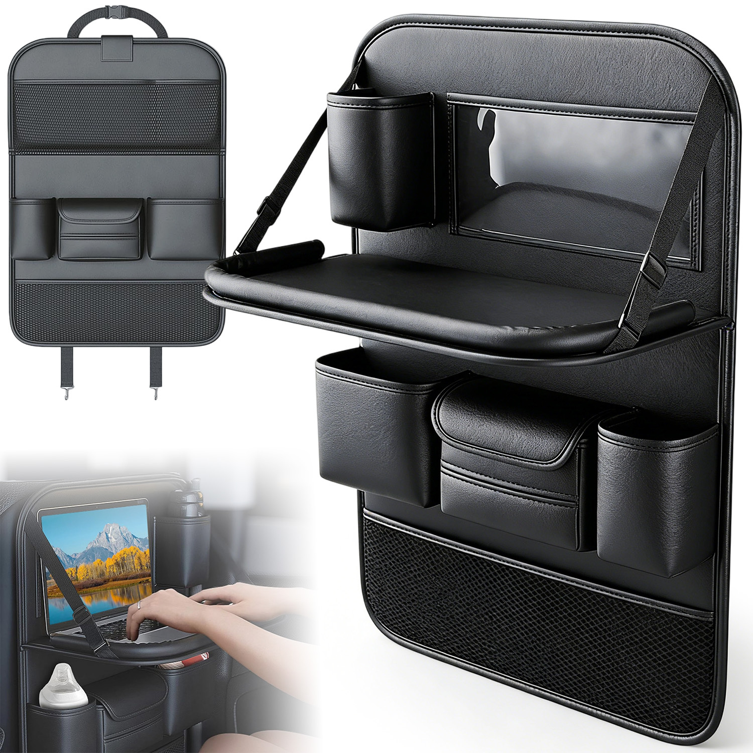 Car Backseat Organizer With Table Tray 6 Storage Pockets Backseat Car Organizer And Storage With Tablet Holder, Back Seat Cover For Family Road Trip Essentials Travel