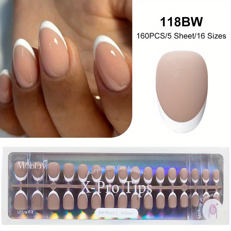 TEMU 150/160pcs Press On Gel Nail Tips Set - Nude Pink Square Shape, Mid-length, Mix Solid & French Colorblock, In 15/16 Size For Nail Manicure