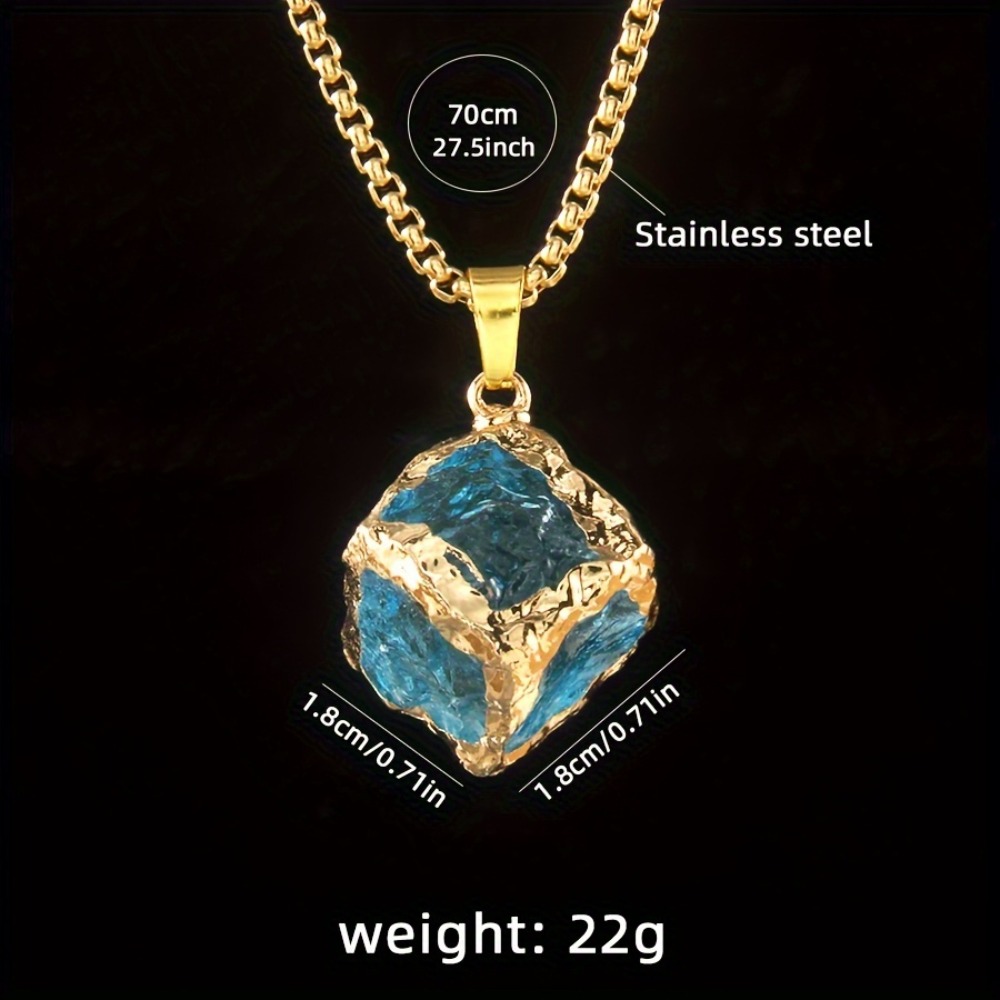 1pc Men's & Women's Pendant Necklace - Green & With Clear Plated 316l Stainless Steel Chain, Modern Cubic Jewelry Gift For Wear, Durable Style Accessory For Casual Or Special Occasions