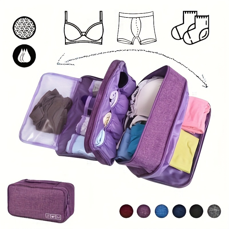 TEMU Organisateur de lingerie de voyage portable, boîte de rangement légère à fermeture éclair, 6 couleurs disponibles, multi-compartiments pour