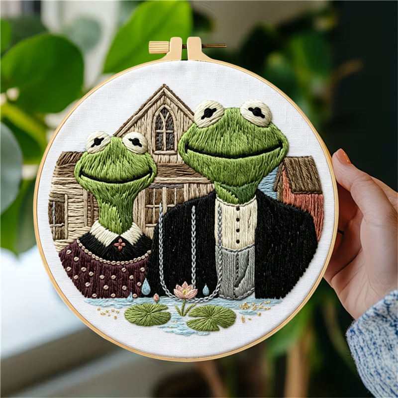 American Gothic Frog DIY Embroidery Kit for Beginners