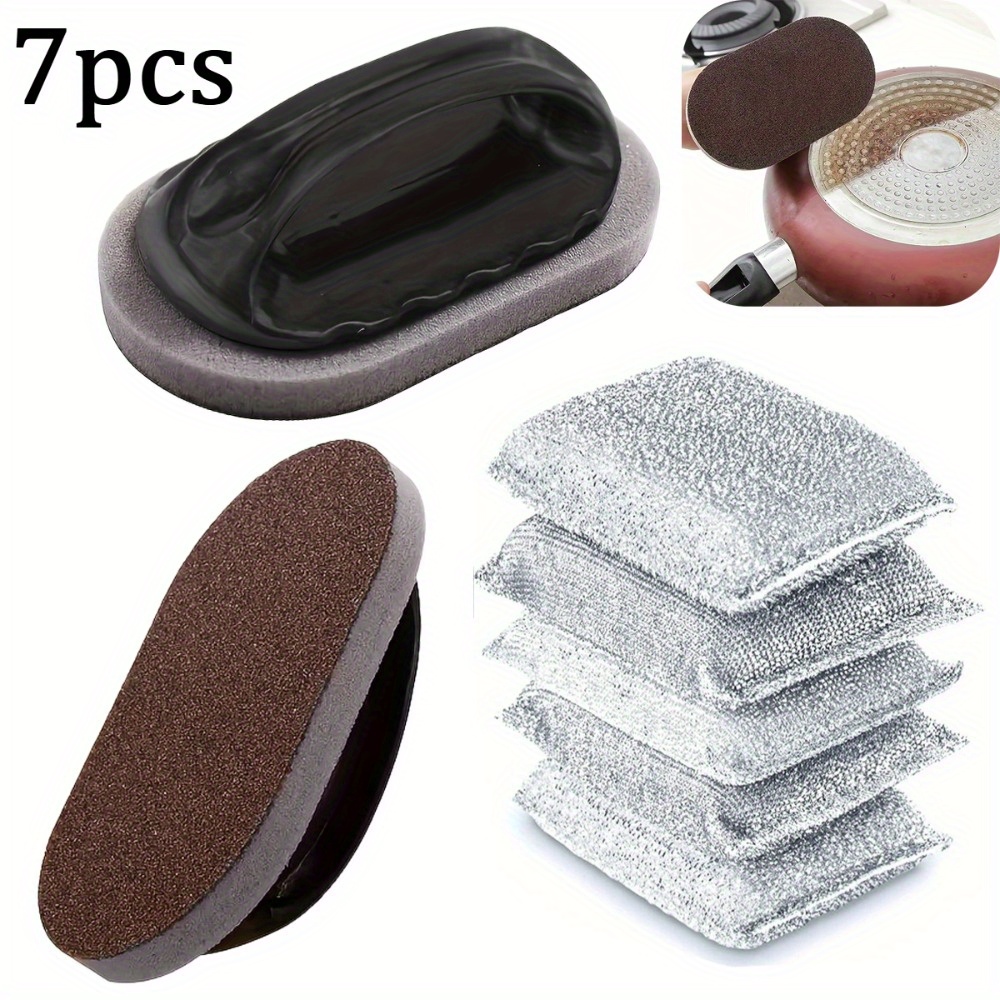 7pcs Magic Diamond Sponge Brush With Plastic Handle - Versatile Cleaning Eraser For Stains, Rust Removal Eraser , Double-sided Cleaning Sponge For Kitchen, Pots, Pans & Stovetops