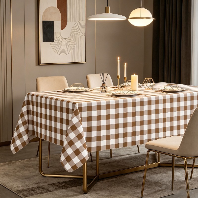 TEMU 1pc Party Tablecloth, Minimalist Tablecloth, Brown And White Checkered Vintage Rustic Style Tablecloth, Warm And Versatile, Suitable For Outdoor