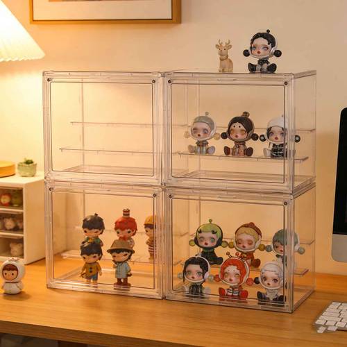 3pcs plastic transparent doll figurine display cabinet dust proof collectible box storage multi purpose storage box with flip cover desktop storage box for winter