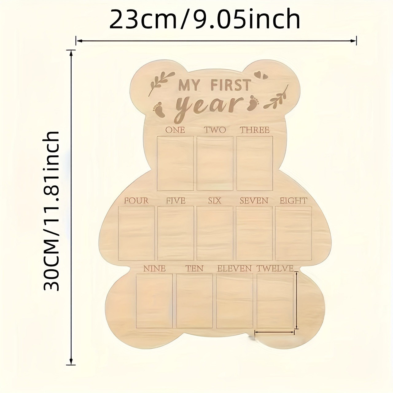 Image of 2d Flat Cross-border Milestone Board - Bear-shaped Wooden Photo Album, Suitable For 12 Months Of Growth Photos