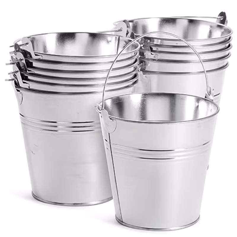12pcs pack rustic galvanized metal buckets with handles heavy duty small tin pails suitable for party decorations farmhouse decor wedding favors flower pots Product details 1