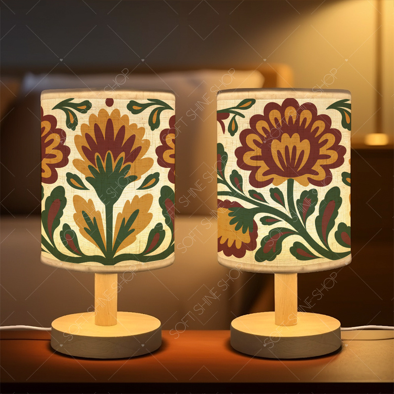 Printed Table Lamp with Fabric Shade, USB-Powered