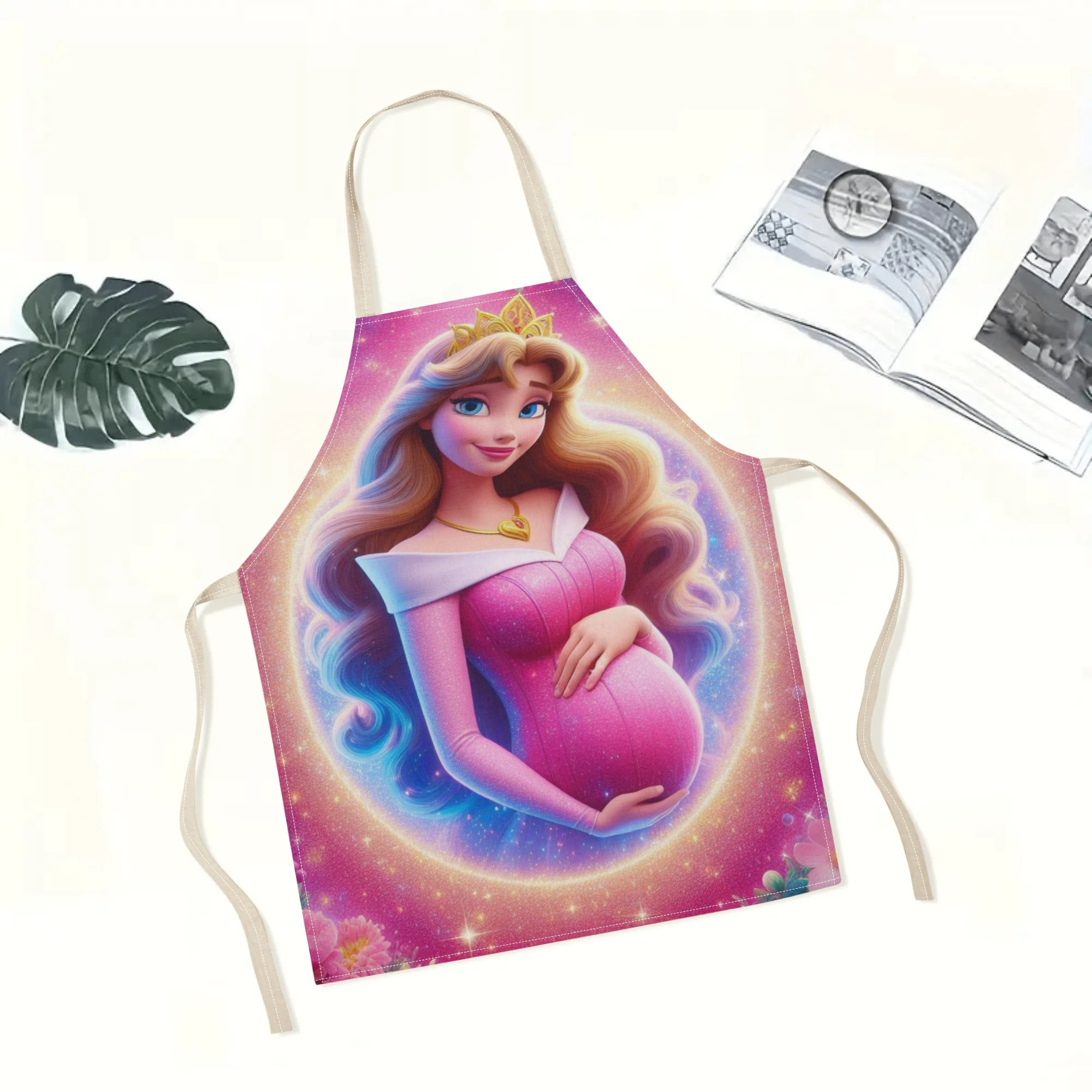 disney  -themed waterproof apron - vibrant cartoon princess print,   polyester, ideal for home, restaurants, cafes & supermarkets, restaurant apron|vibrant apron|waterproof polyester details 0