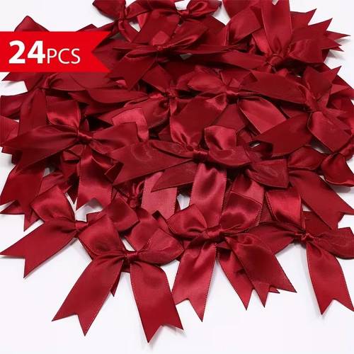 24pcs red satin bows elegant ring suitable for gift packaging crafts birthday and wedding decoration holiday gifts ideal for christmas halloween valentines day family outdoor parties